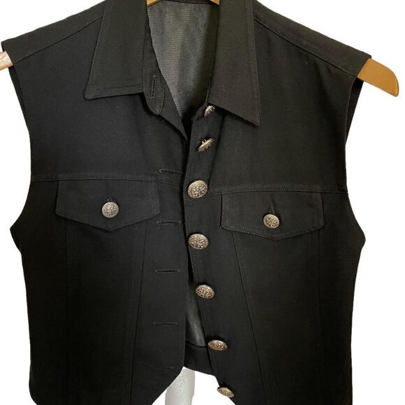 Unique Black Vest with Big Silver Buttons - Size Small - Picture 3 of 3